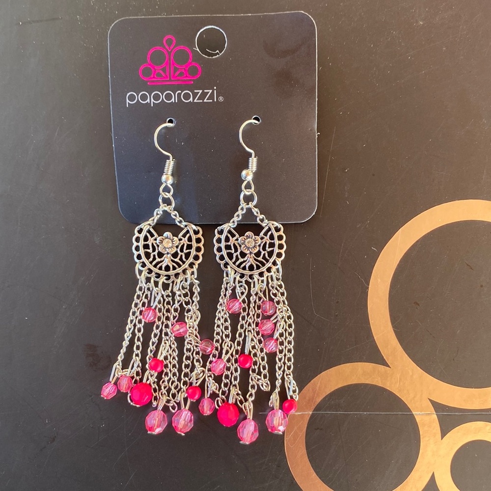 Paparazzi pink and silver dangle earrings